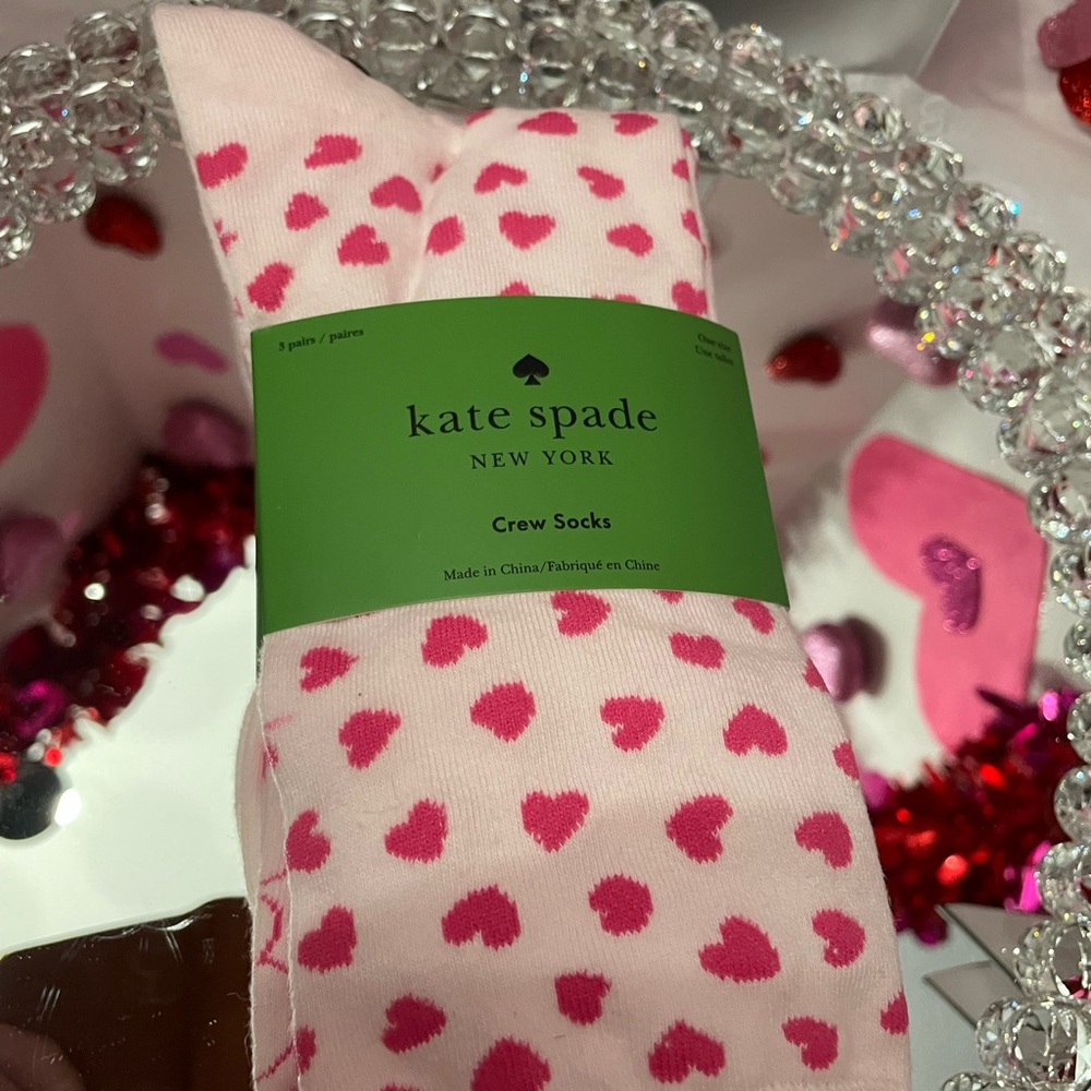 NWT KATE SPADE VALENTINE HEART ❤️ SOCKS WOMENS 3 PACK 💕💜♥️